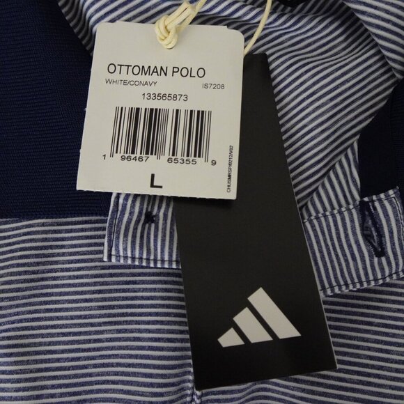 Adidas Polo Shirt Men's Size L Blue Stripe Sun Life Logo Embroidered Golf - Picture 8 of 10
